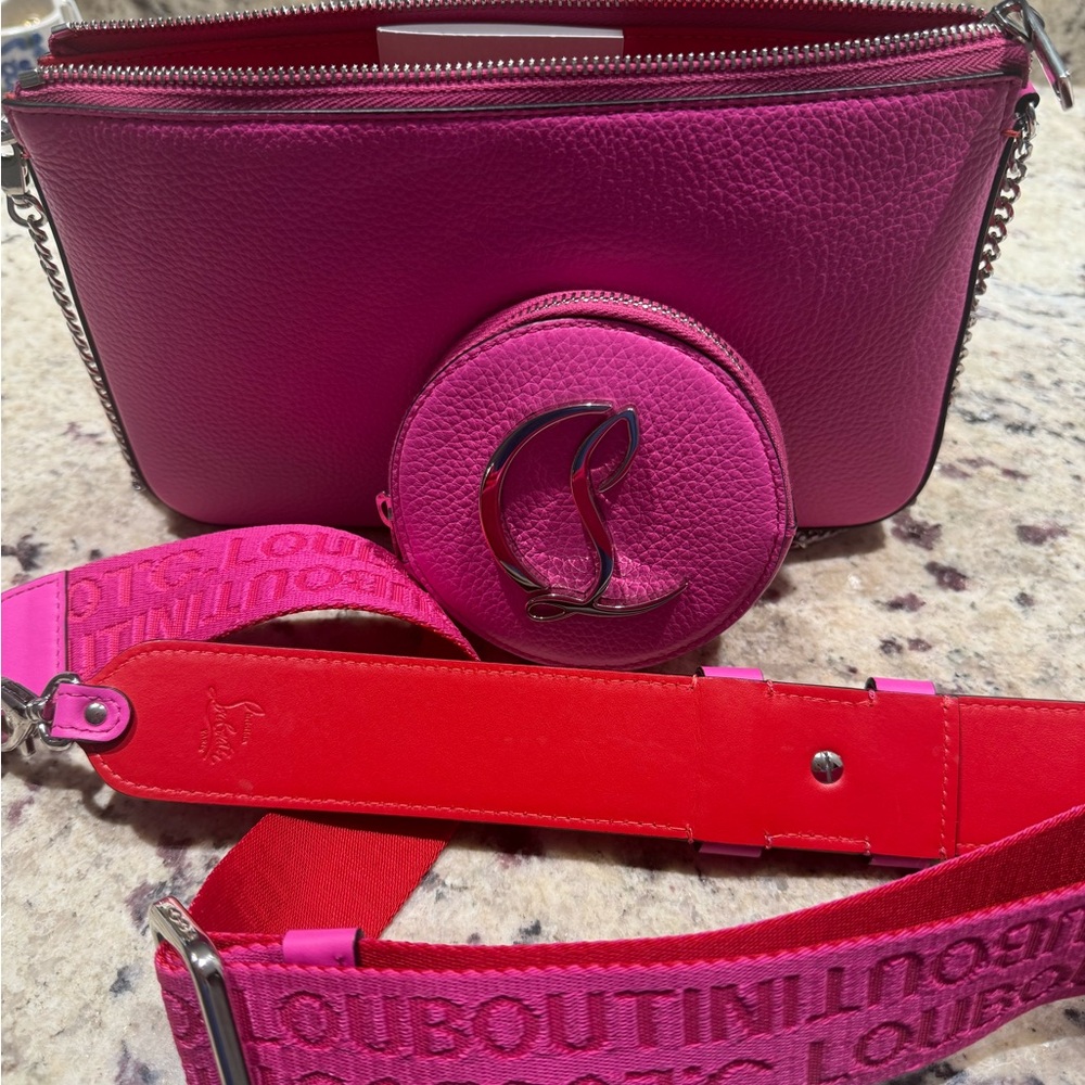 New Christian Louboutin Red and Pink Crossbody Bag with Signature Straps